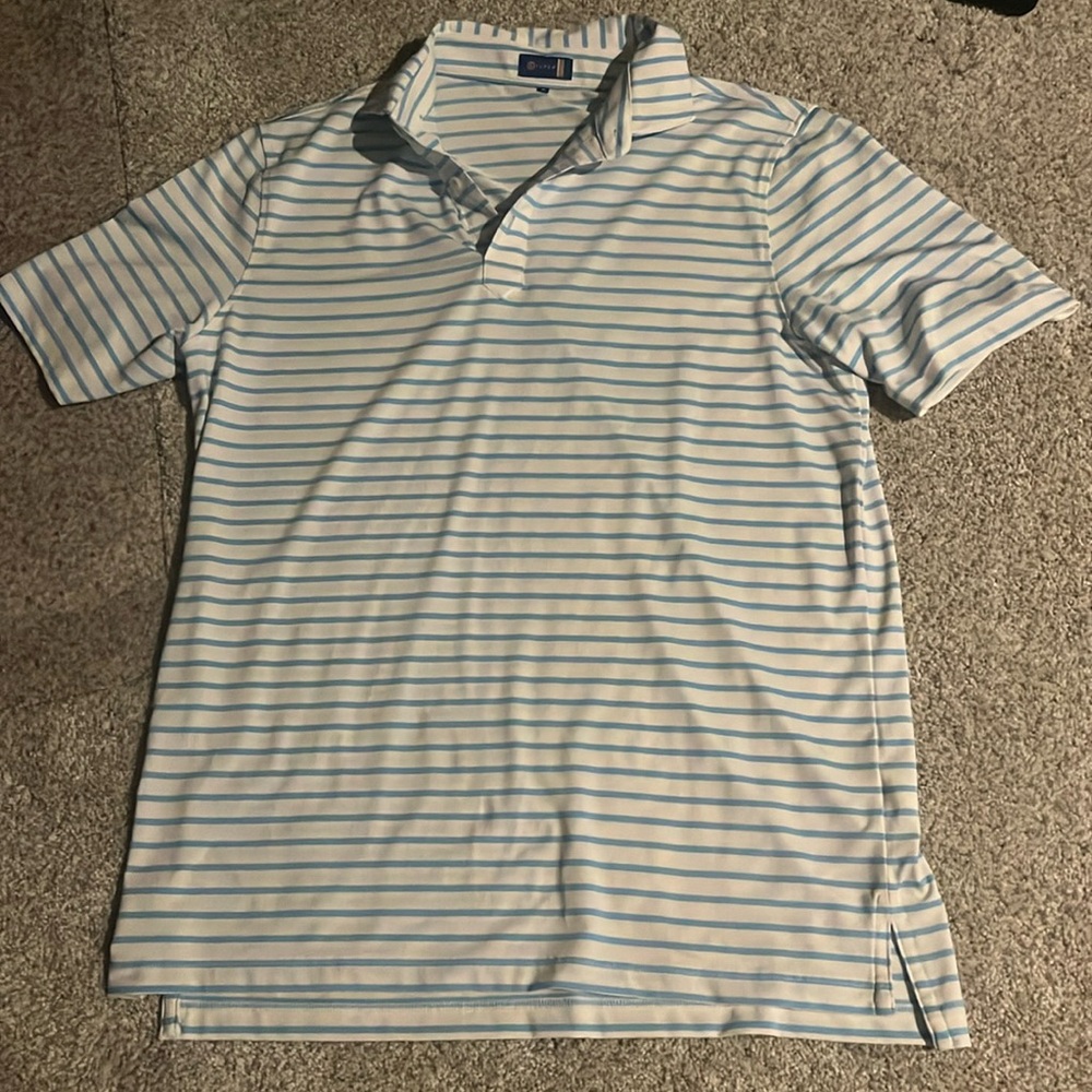Stitch blue and white striped polo shirt